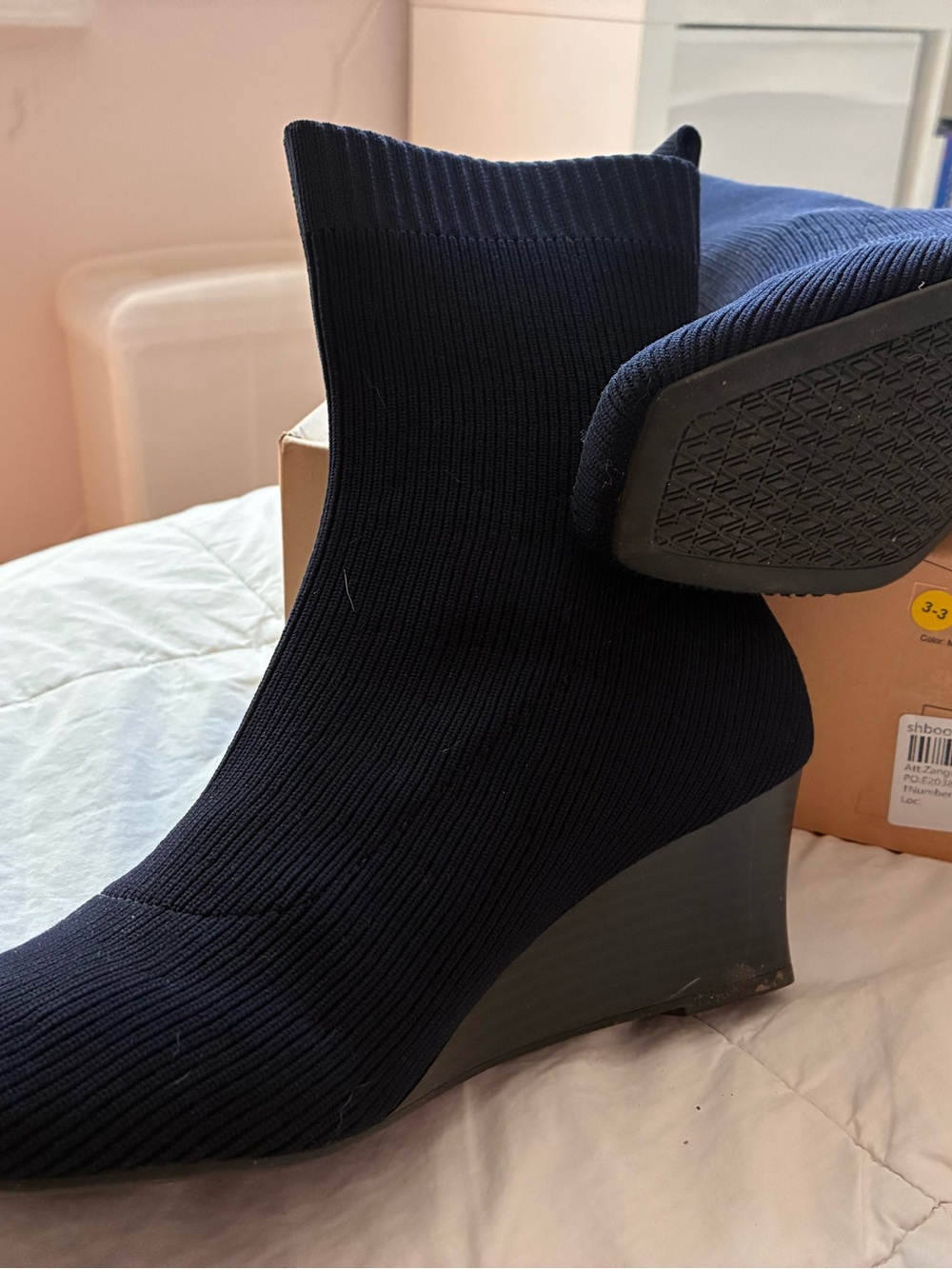 Women’s Navy Knit Wedge Ankle Boots